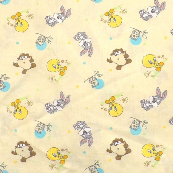BABY LOONEY TUNES Fitted Crib Sheet Tweety Taz Bugs Bunny Yellow 2008 VTG Y2K - Picture 2 of 3